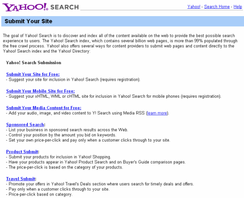 submit url to yahoo